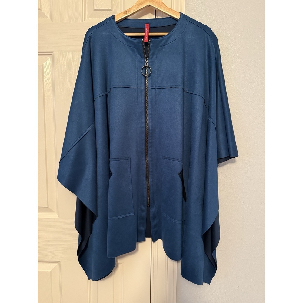 IC by Connie K Poncho / Cape Sz M Medium Teal Made In USA Women's Suede-like